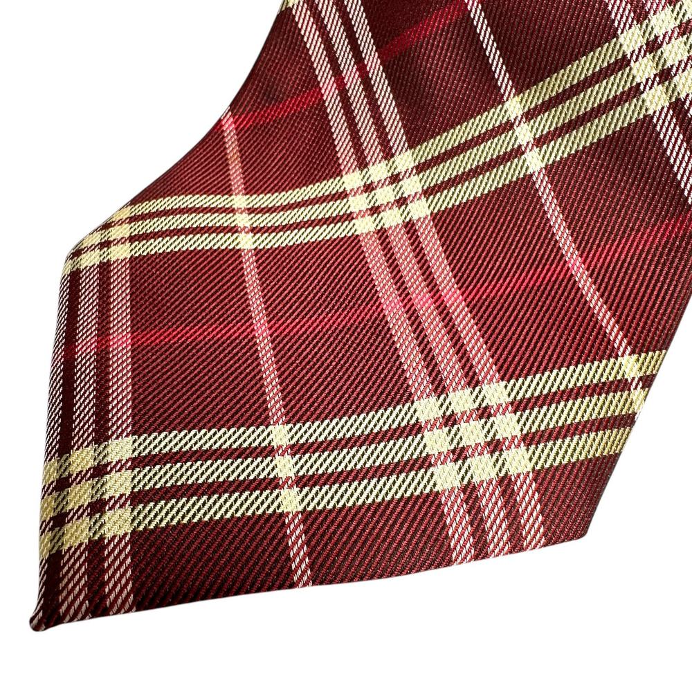 Zantos Plaid Tie Tartan Burgundy Red Tan 56 Inches Career Academia